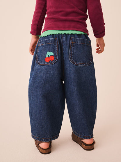 Dsiney Kidz - Rainbow Cherry Crochet Embroidered Barrel Jeans (3mths-7yrs) image 3