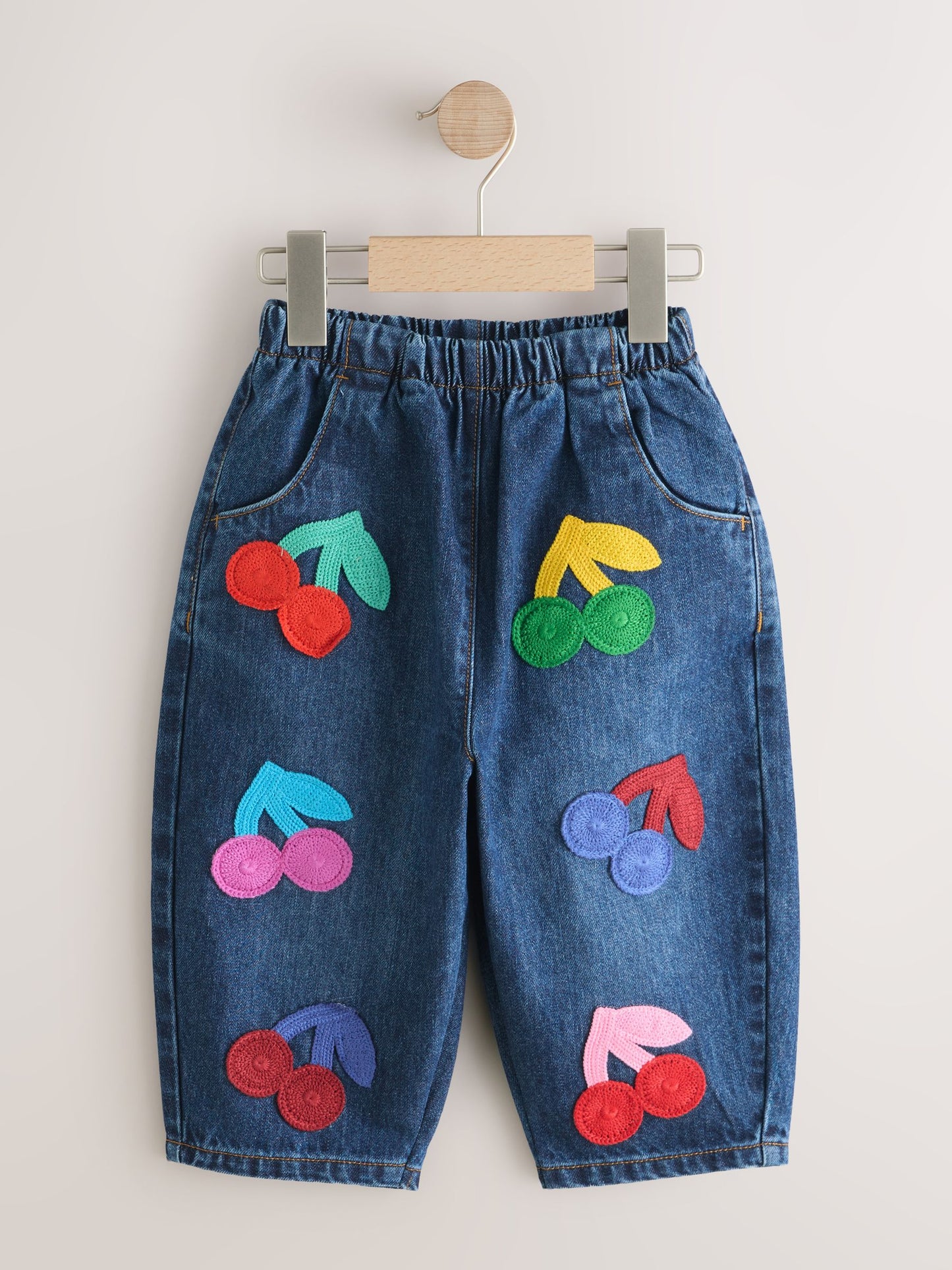 Dsiney Kidz - Rainbow Cherry Crochet Embroidered Barrel Jeans (3mths-7yrs) image 5