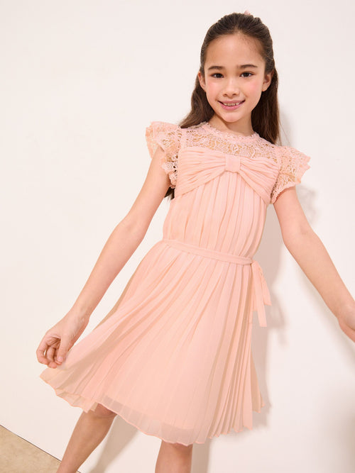 Dsiney Kidz - Lipsy Pink Lace Bow Yolk Pleated Occasion Dress (5-16yrs) image 1