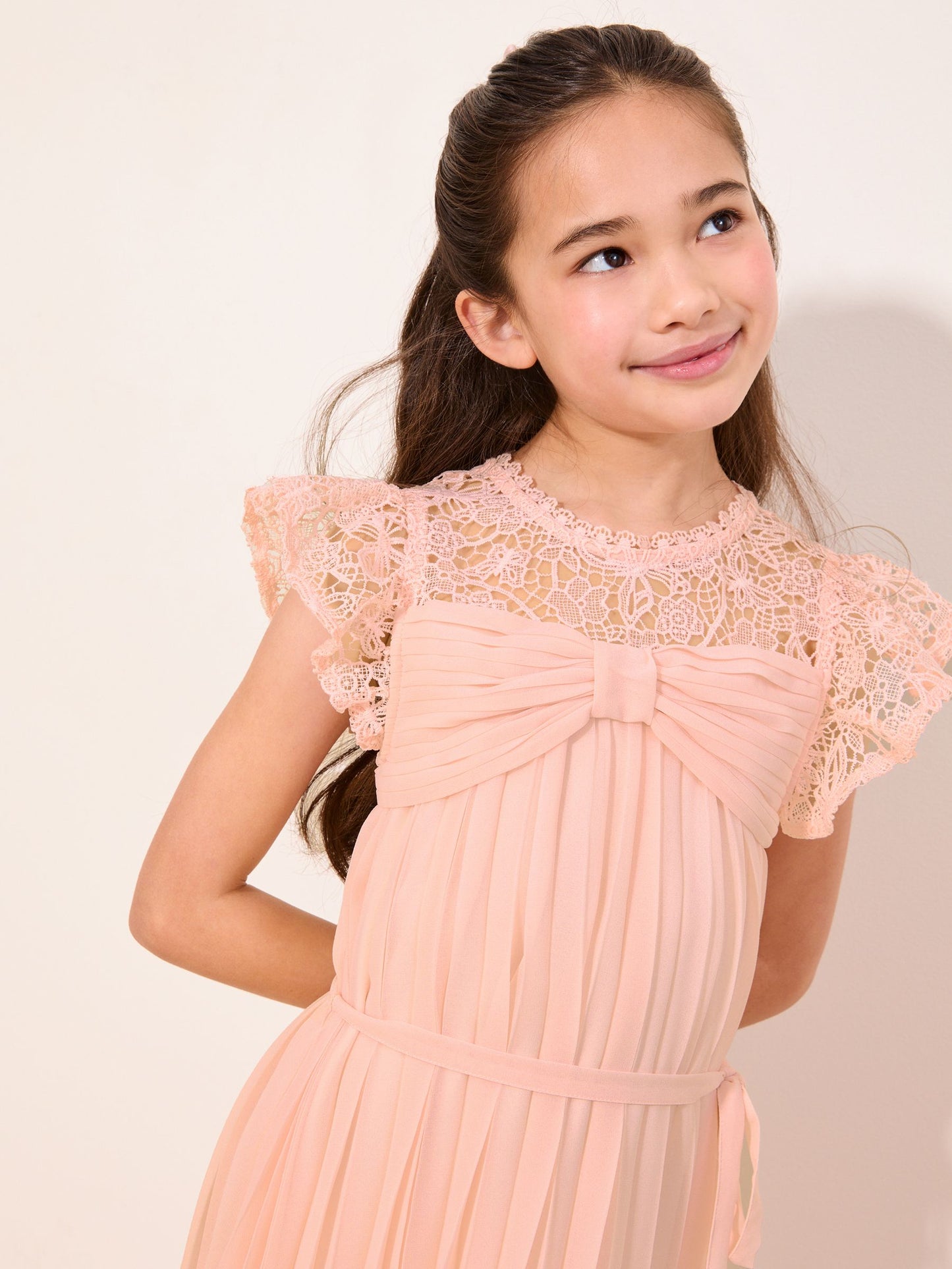Lipsy Pink Lace Bow Yolk Pleated Occasion Dress (5-16yrs) image 2