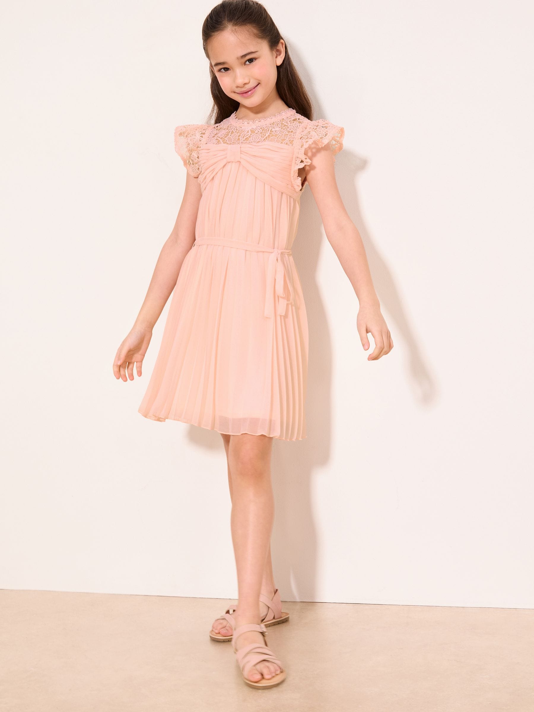 Lipsy Pink Lace Bow Yolk Pleated Occasion Dress (5-16yrs) image 4