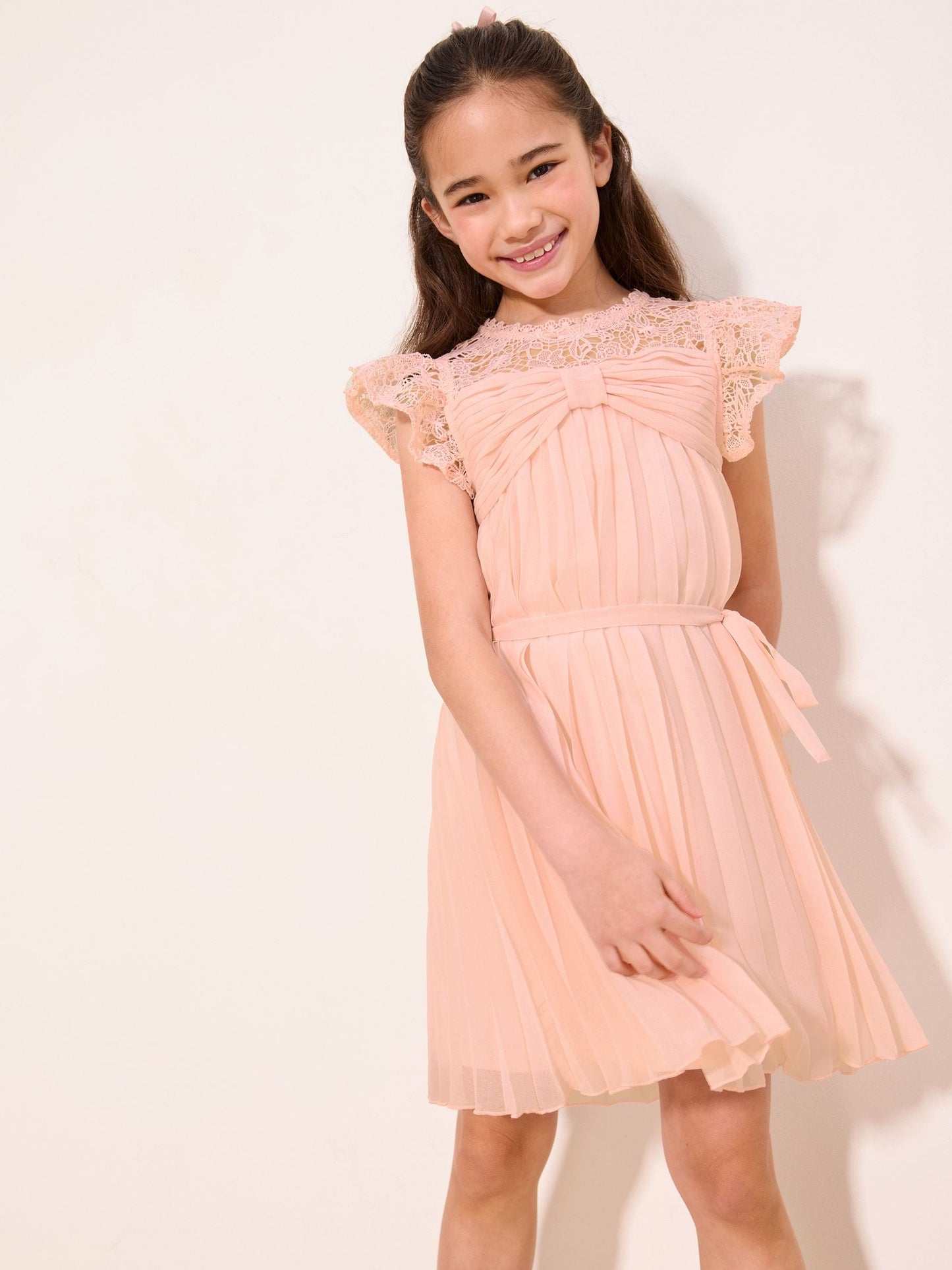 Lipsy Pink Lace Bow Yolk Pleated Occasion Dress (5-16yrs) image 5