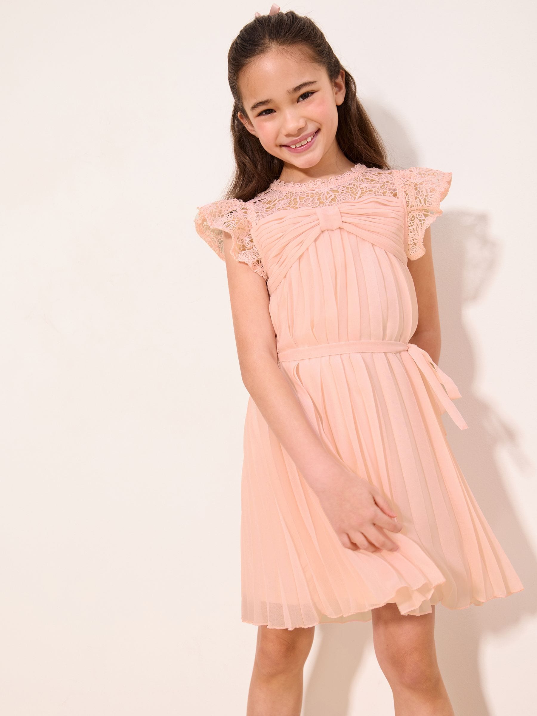 Lipsy Pink Lace Bow Yolk Pleated Occasion Dress (5-16yrs) image 5