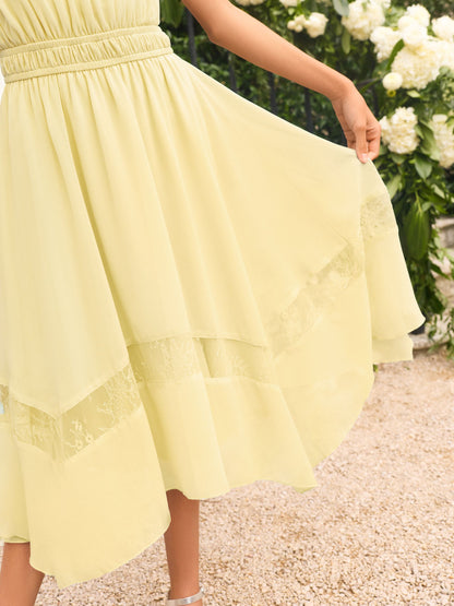 Lipsy Lemon Yellow Lace Hanky Hem Occasion Dress (5-16yrs) image 2