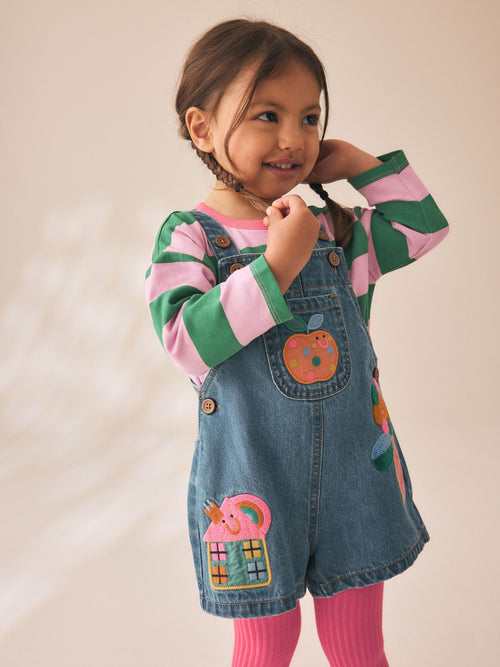 Dsiney Kidz - Denim Stripe T-Shirt Dungaree and Tights Set (3mths-7yrs) image 1