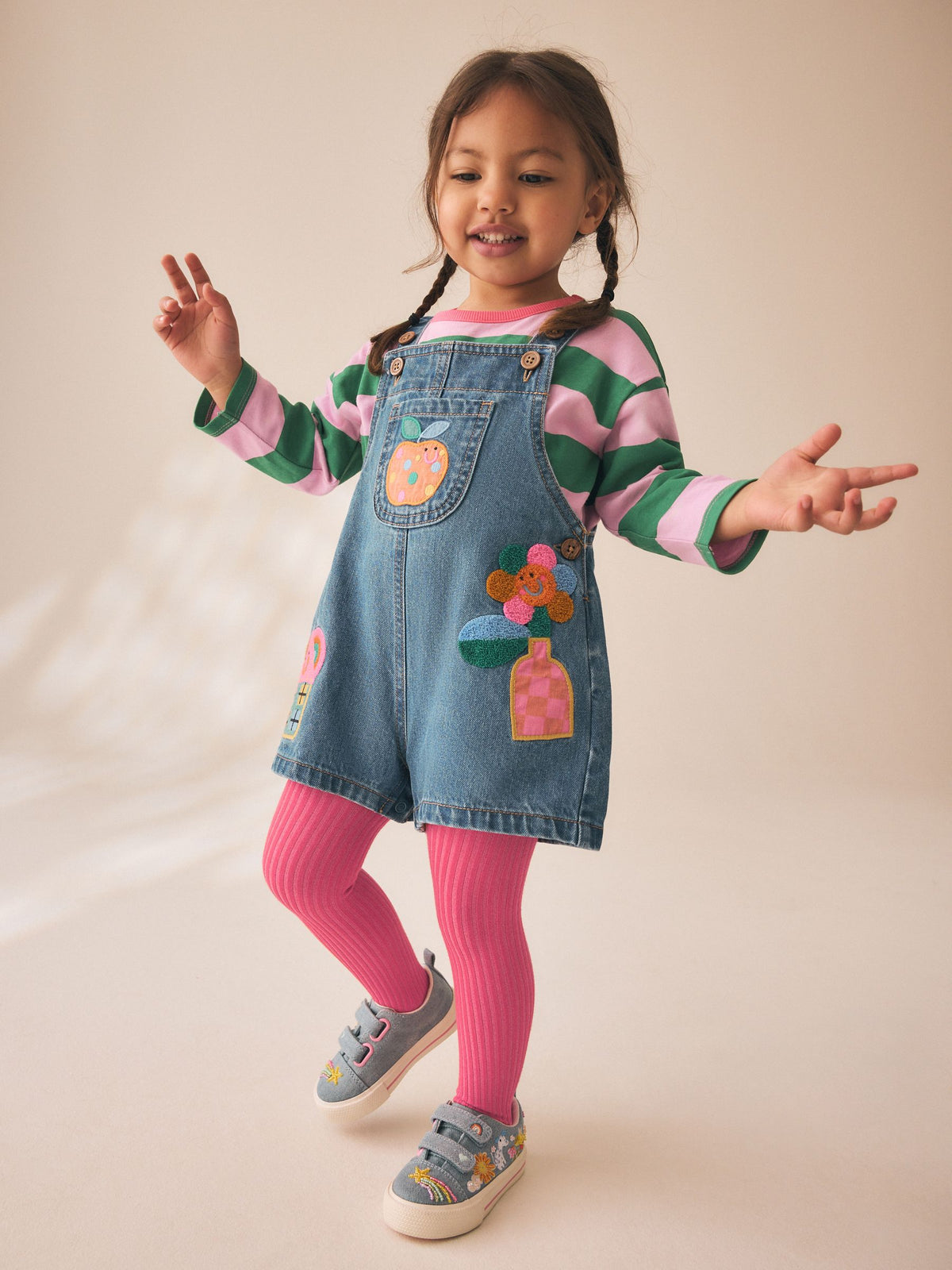 Dsiney Kidz - Denim Stripe T-Shirt Dungaree and Tights Set (3mths-7yrs) image 2