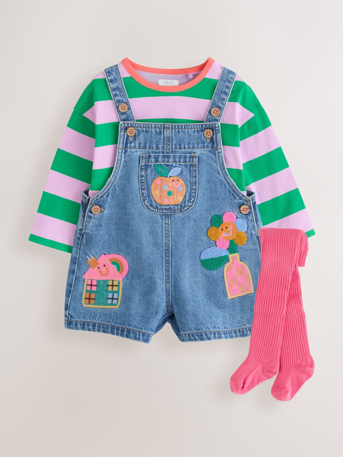 Dsiney Kidz - Denim Stripe T-Shirt Dungaree and Tights Set (3mths-7yrs) image 6