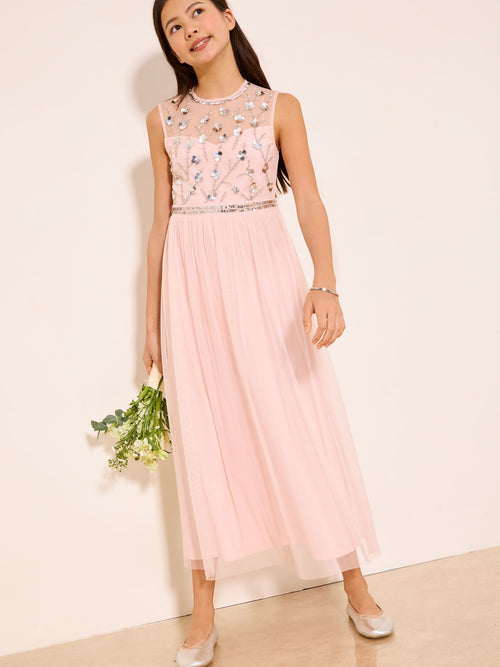 Dsiney Kidz - Lipsy Pink Embellished Mesh Occasion Dress (7-16yrs) image 1