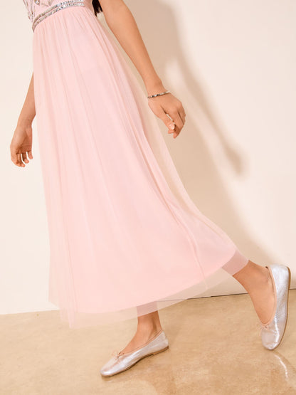 Lipsy Pink Embellished Mesh Occasion Dress (7-16yrs) image 3