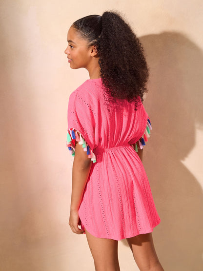 Dsiney Kidz - Lipsy Bright Pink Jersey Broderie Kaftan (5-16yrs) image 4