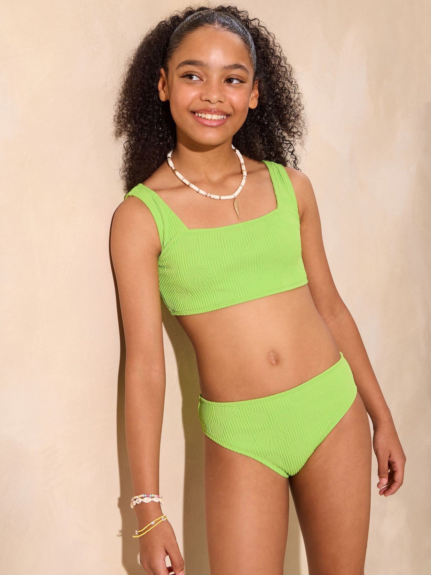 Dsiney Kidz - Lipsy Lime Green Scoop Neck Textured Bikini (5-16yrs) image 1