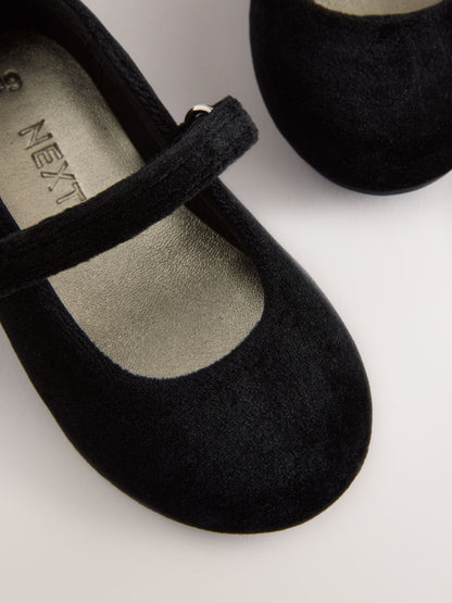 Black Velvet Wide Fit (G) Mary Jane Touch Fastening Occasion Shoes image 3