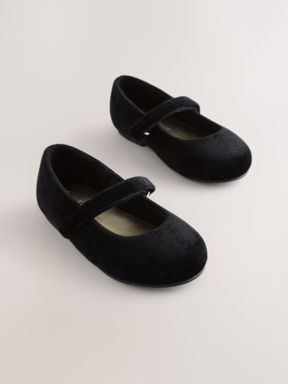 Black Velvet Standard Fit (F) Mary Jane Touch Fastening Occasion Shoes image 1