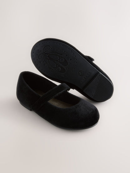 Black Velvet Standard Fit (F) Mary Jane Touch Fastening Occasion Shoes image 3