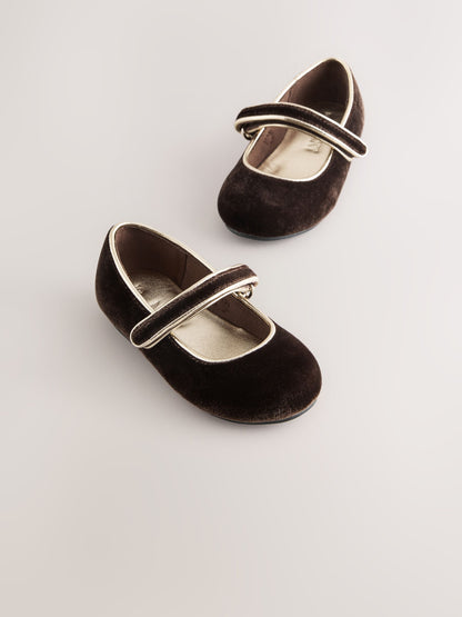 Chocolate Brown Velvet Standard Fit (F) Mary Jane Touch Fastening Occasion Shoes image 1