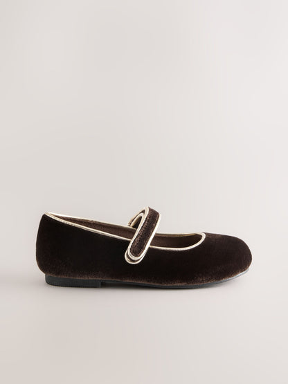 Chocolate Brown Velvet Standard Fit (F) Mary Jane Touch Fastening Occasion Shoes image 2
