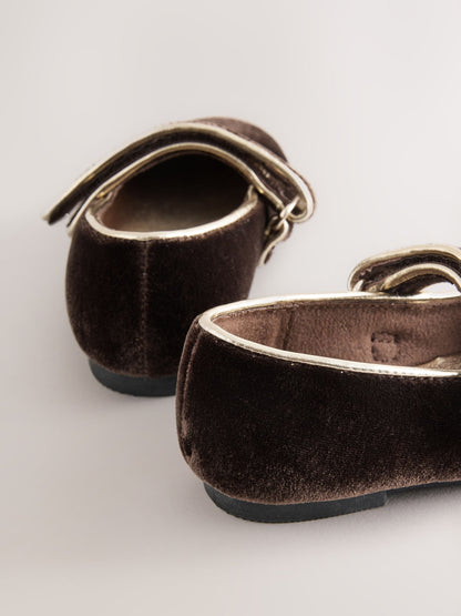 Chocolate Brown Velvet Standard Fit (F) Mary Jane Touch Fastening Occasion Shoes image 4