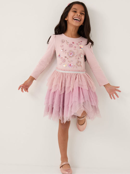 Monsoon Purple Floral Sequin Embellished Disco Dress image 1