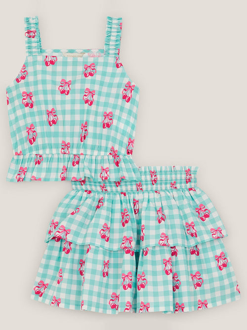 Monsoon Green Gingham Cherry Skirt Set image 1