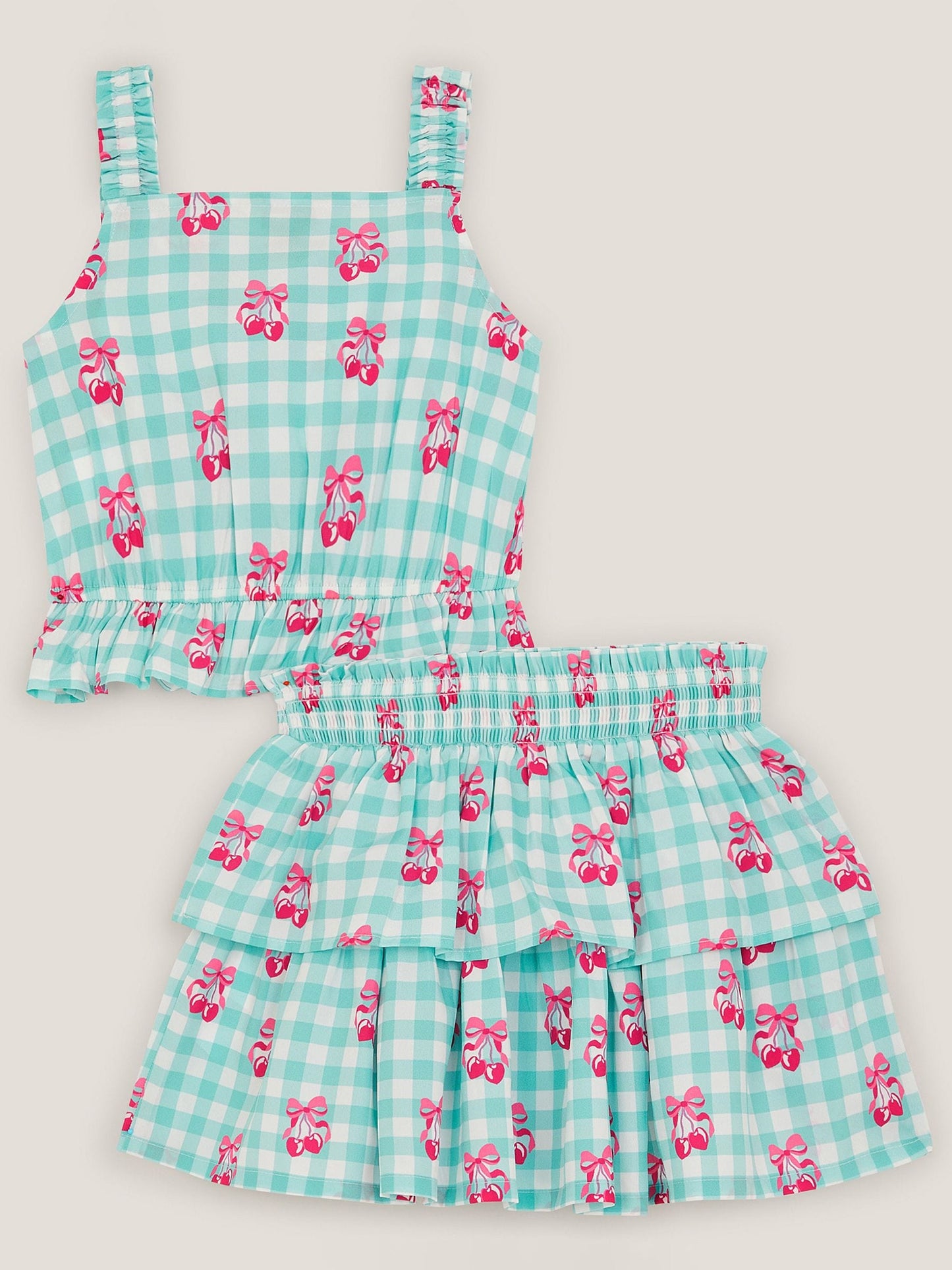 Monsoon Green Gingham Cherry Skirt Set image 2