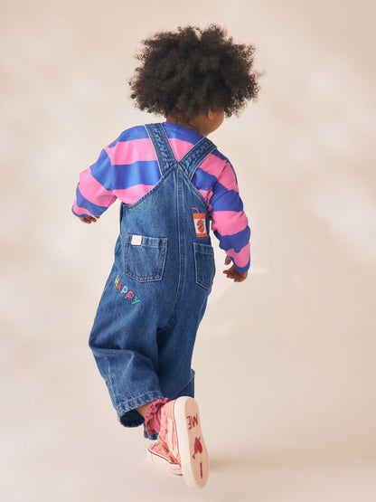 Blue/ Pink Stripe Embroidered Denim Dunagree Set (3mths-7yrs) image 3