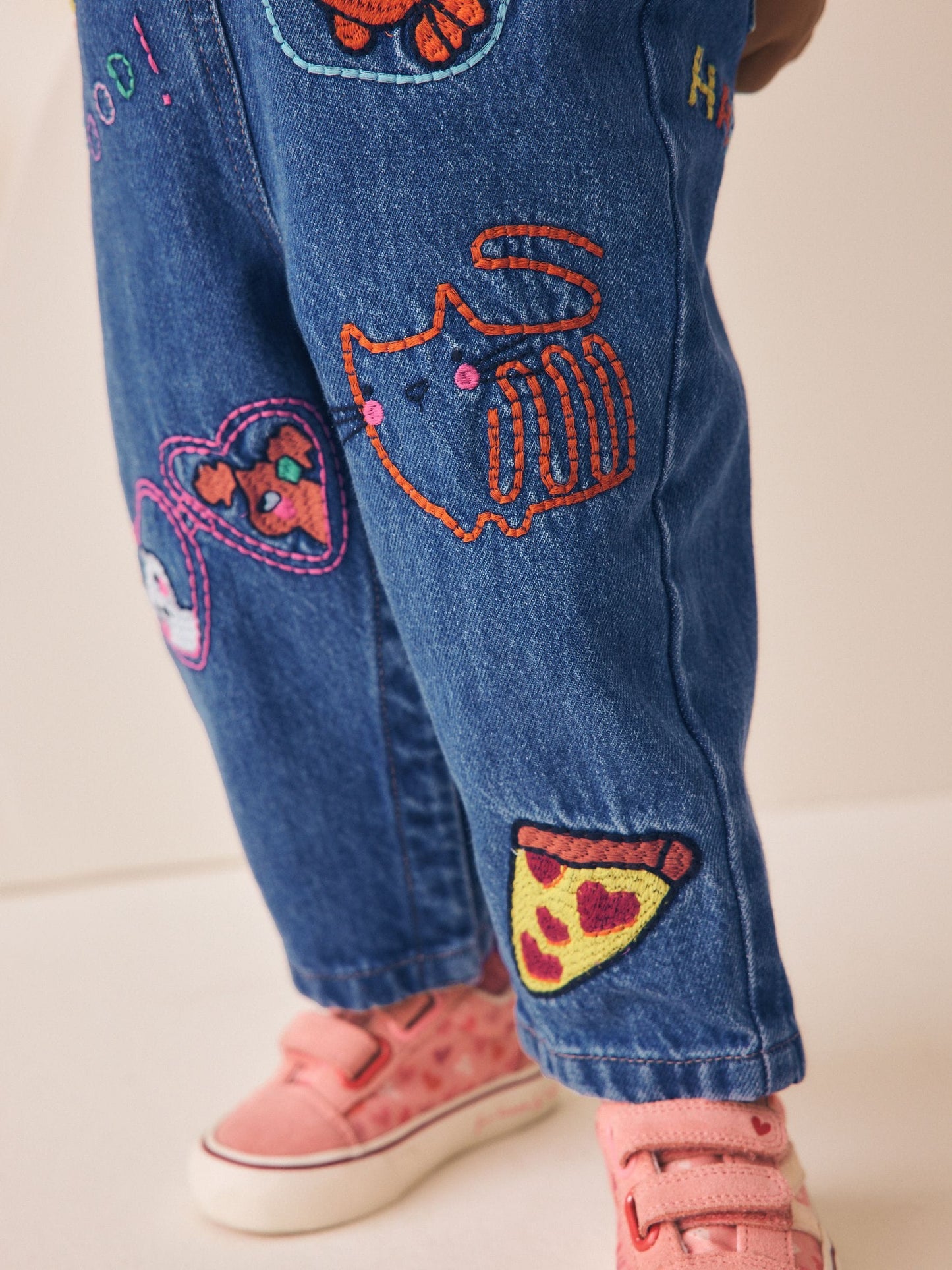 Blue/ Pink Stripe Embroidered Denim Dunagree Set (3mths-7yrs) image 4