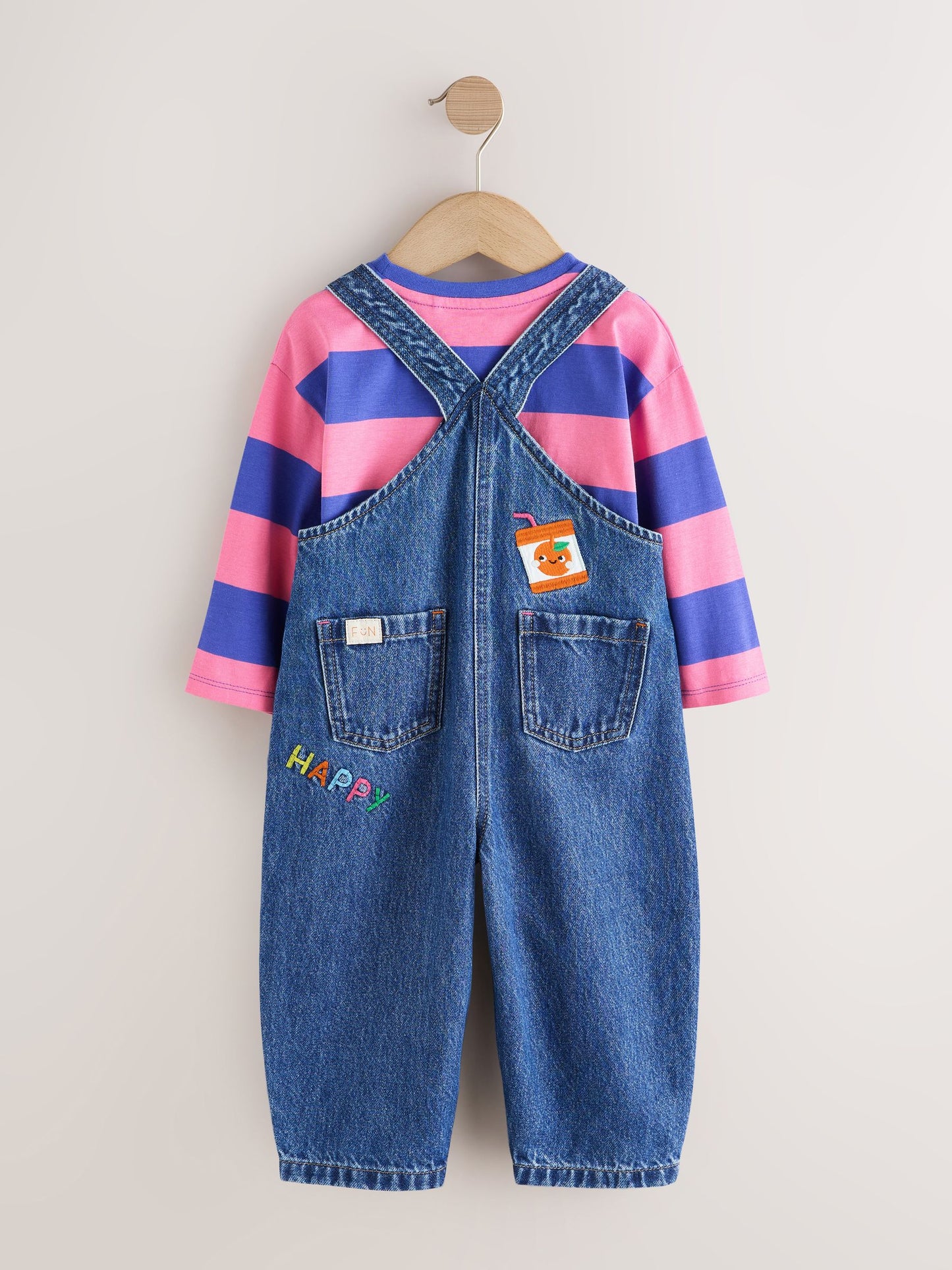 Blue/ Pink Stripe Embroidered Denim Dunagree Set (3mths-7yrs) image 7