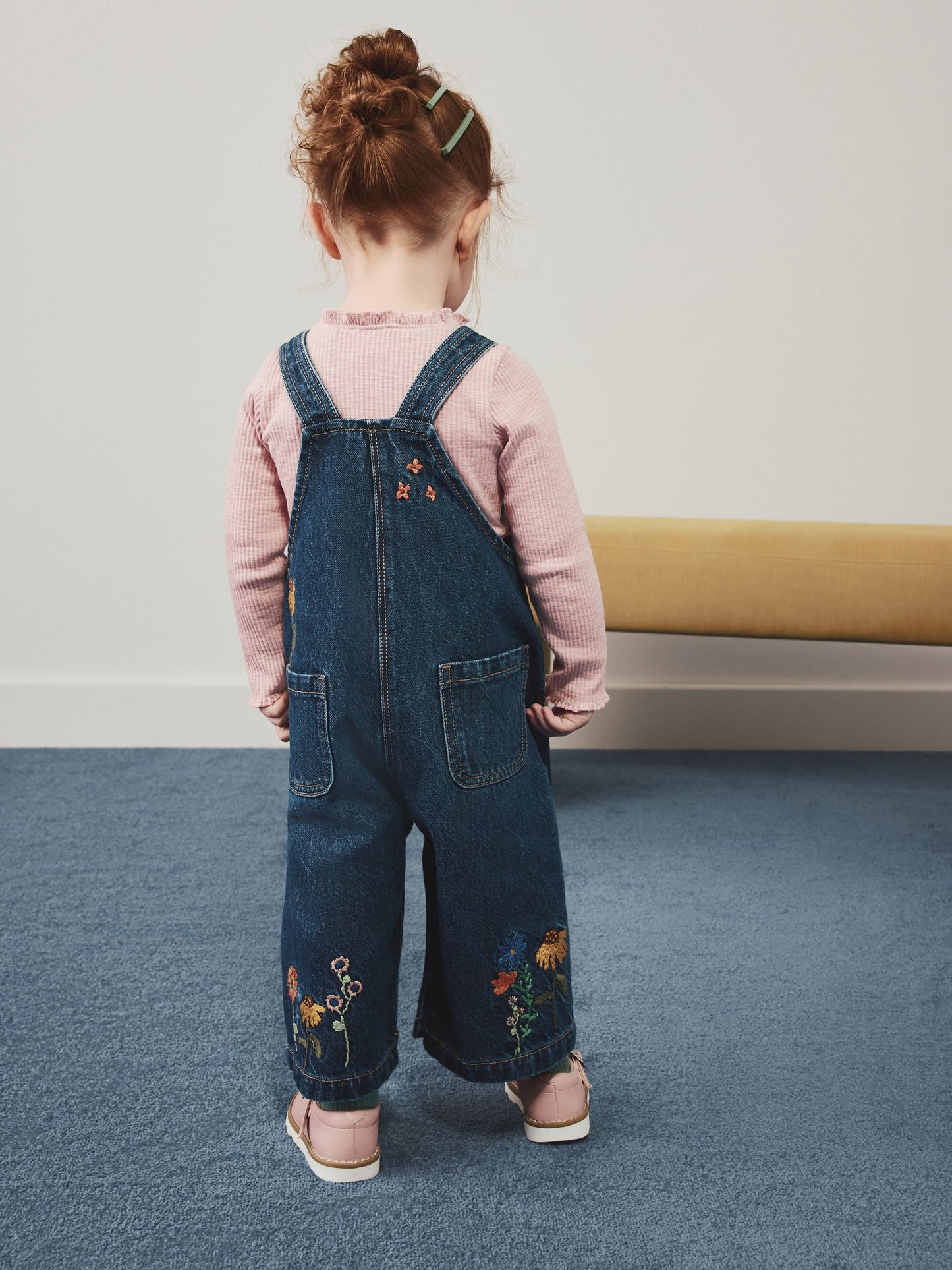 Dsiney Kidz - Pink Floral Embroidered Denim Dungaree Set (3mths-7yrs) image 2
