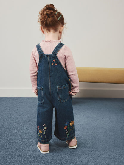 Dsiney Kidz - Pink Floral Embroidered Denim Dungaree Set (3mths-7yrs) image 2