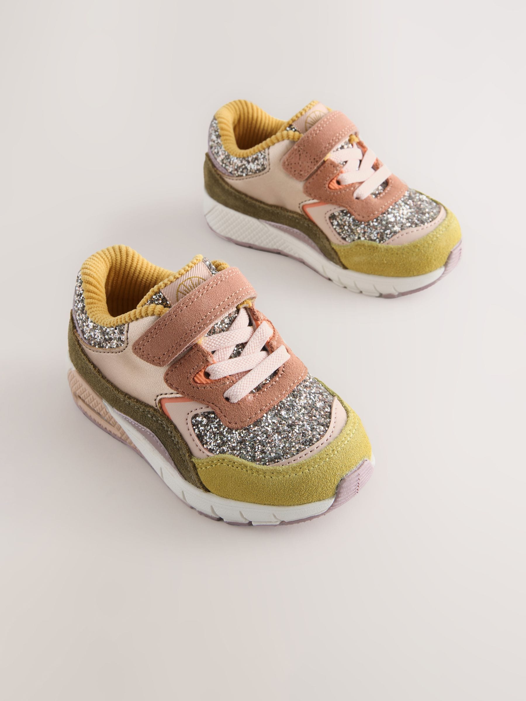 Multi Glitter Touch Fastening Elastic Lace Bubble Trainers image 1