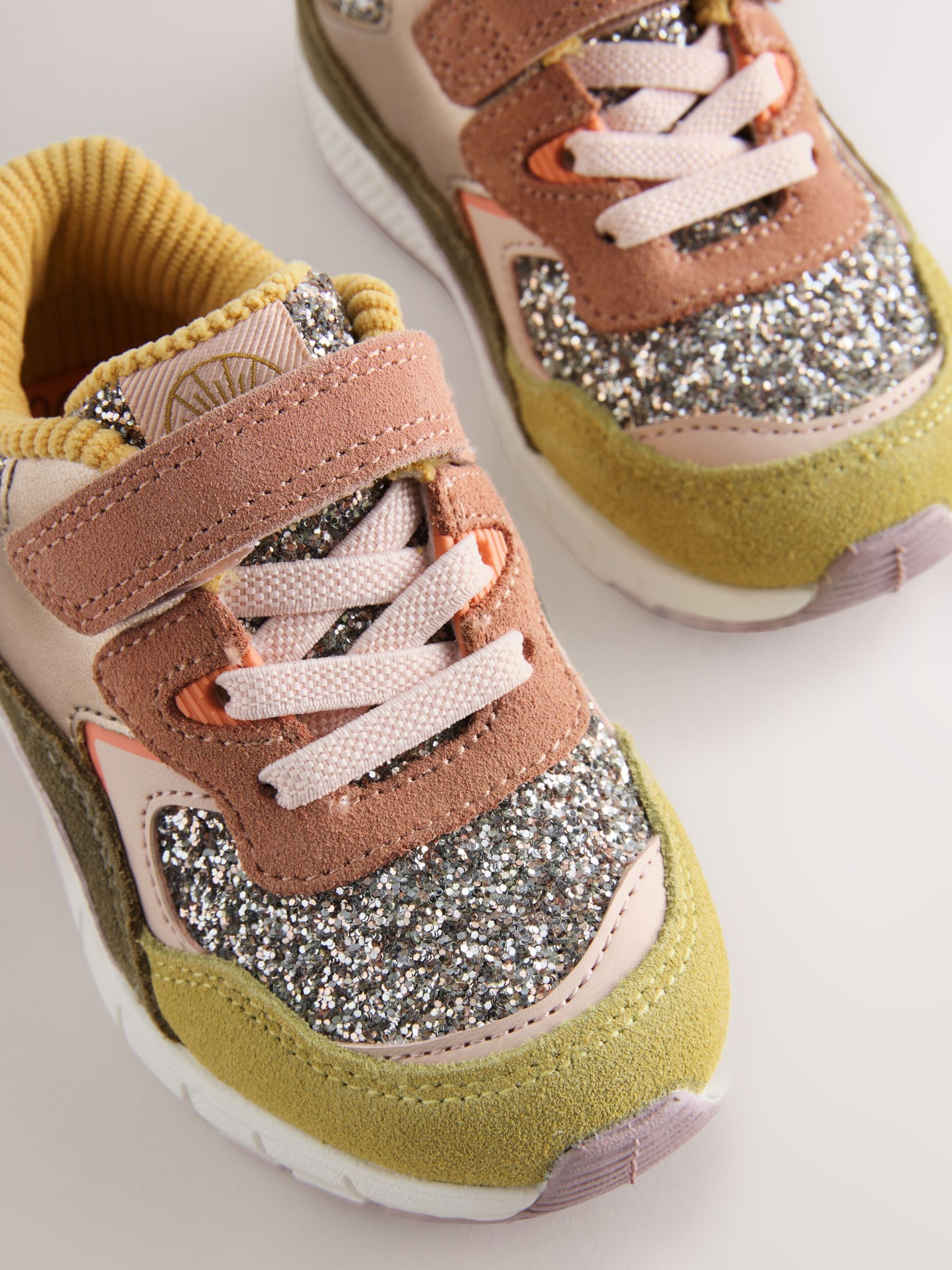 Multi Glitter Touch Fastening Elastic Lace Bubble Trainers image 4