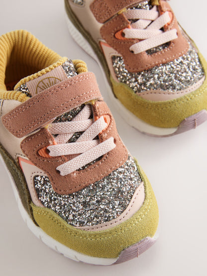 Multi Glitter Touch Fastening Elastic Lace Bubble Trainers image 4