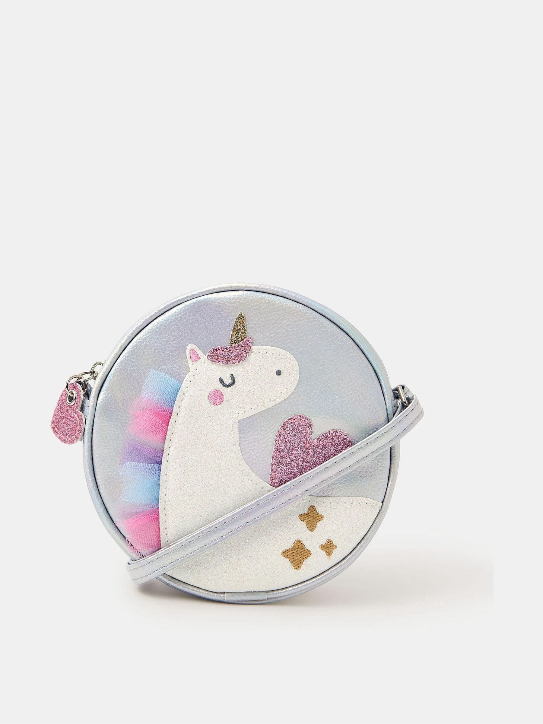 Angels By Accessorize Silver Girls Round Unicorn Crossbody Bag image 1