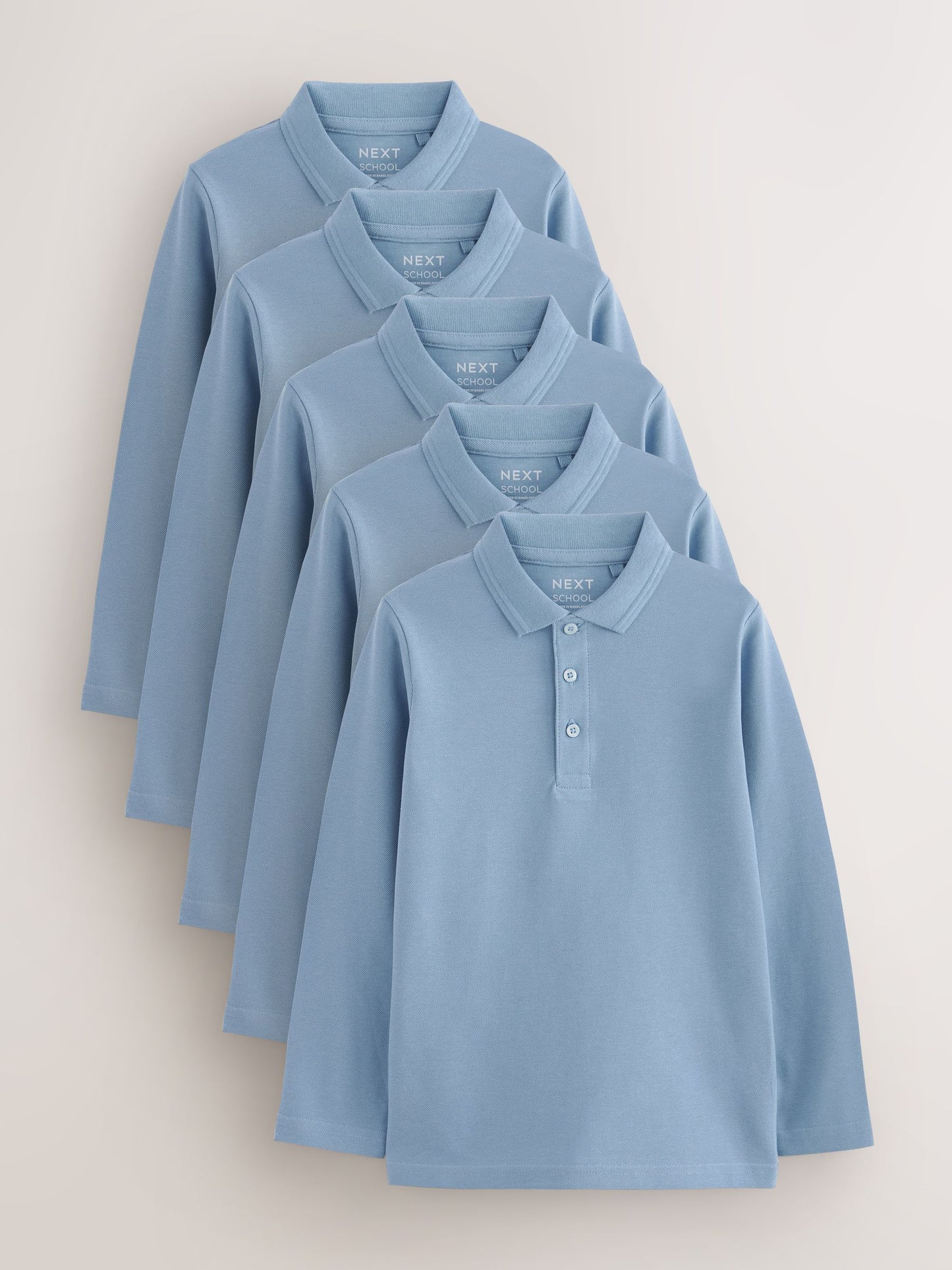 Dsiney Kidz - Blue Long Sleeve School Polo Shirts 5 Pack (3-16yrs) image 1