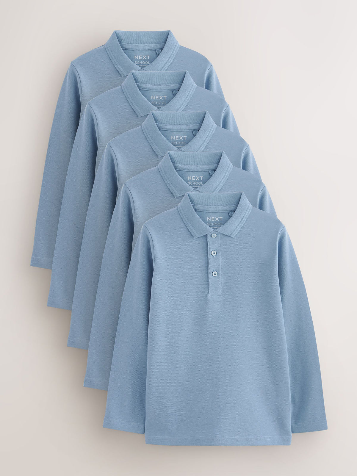 Dsiney Kidz - Blue Long Sleeve School Polo Shirts 5 Pack (3-16yrs) image 1