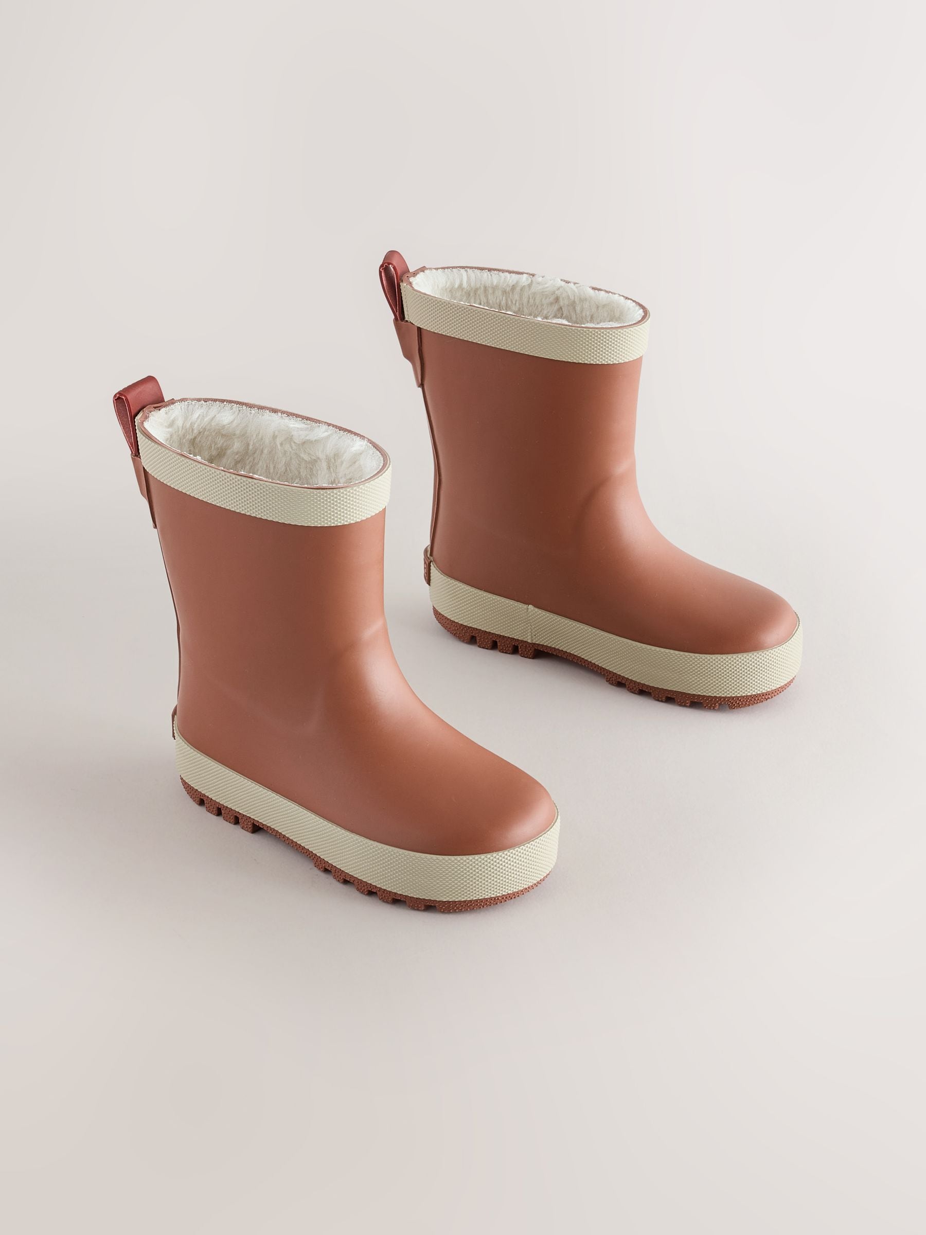 Rust Brown Warm Lined Rubber Wellies image 1