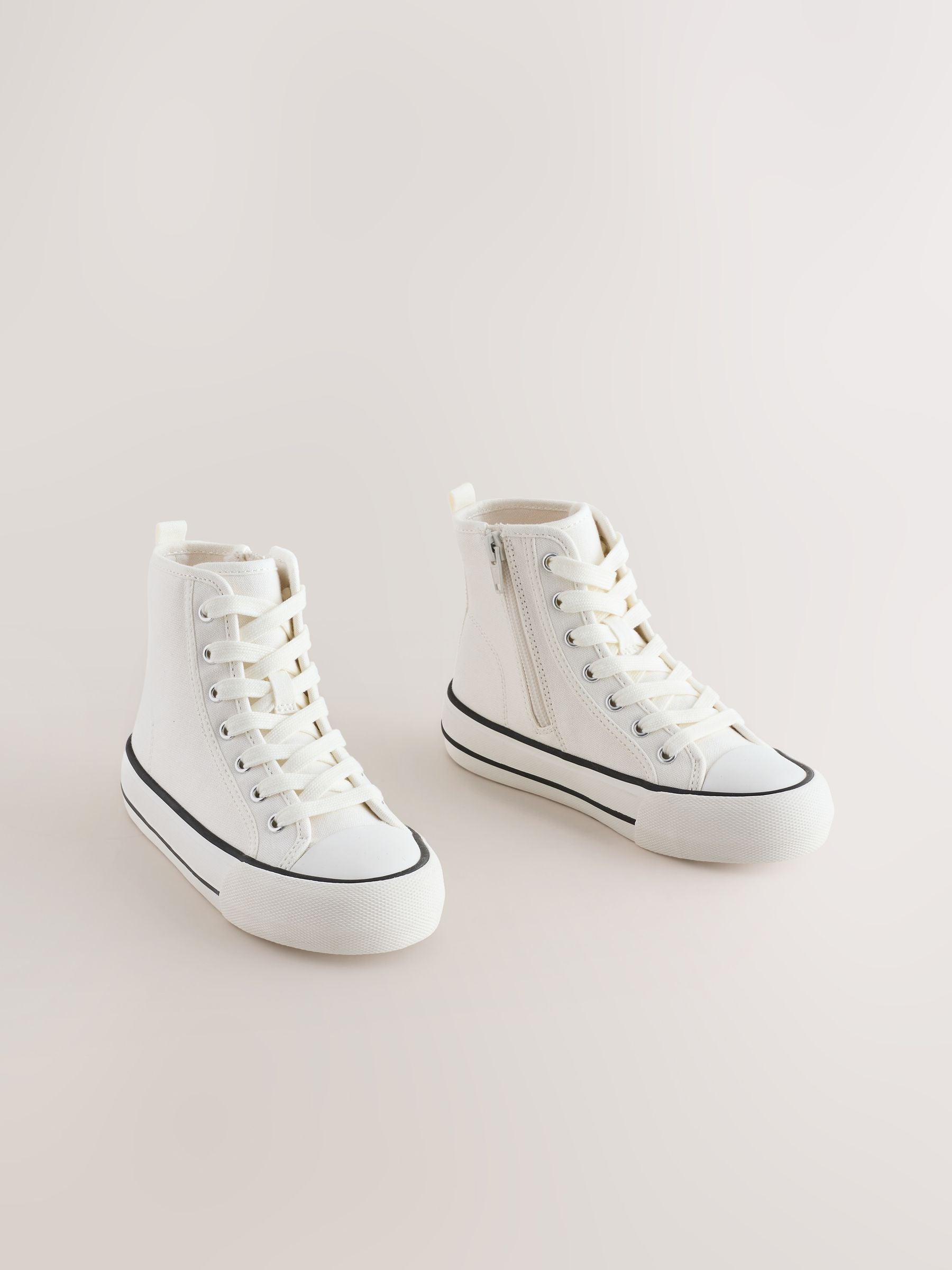 White Canvas Wide Fit (G) Lace Up High Top Trainers image 1