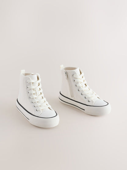 White Canvas Wide Fit (G) Lace Up High Top Trainers image 1
