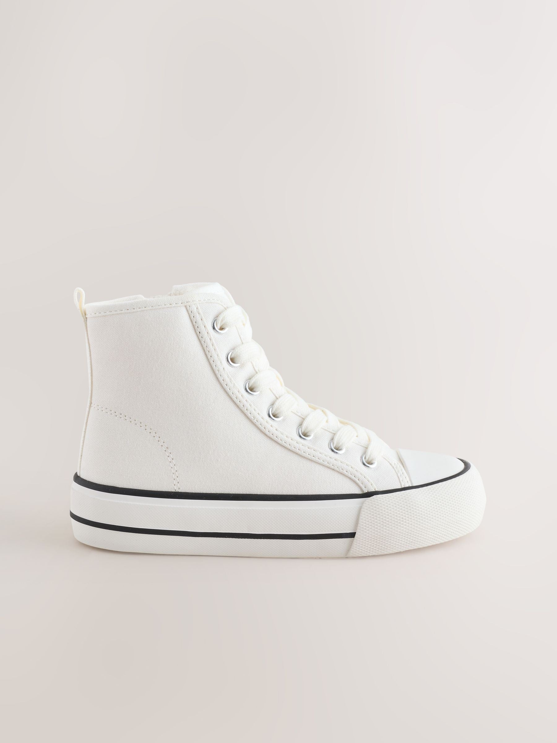 White Canvas Wide Fit (G) Lace Up High Top Trainers image 2