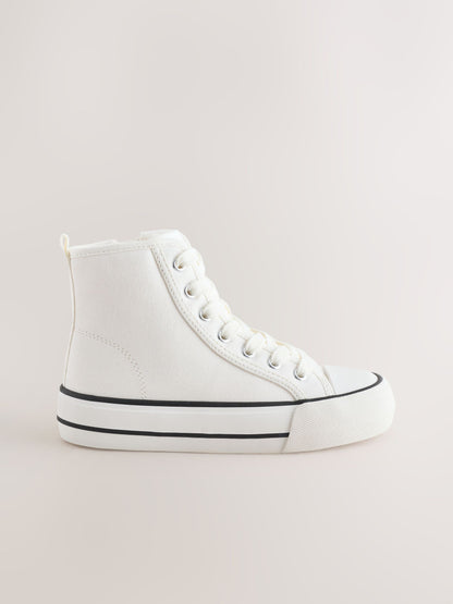 White Canvas Wide Fit (G) Lace Up High Top Trainers image 2