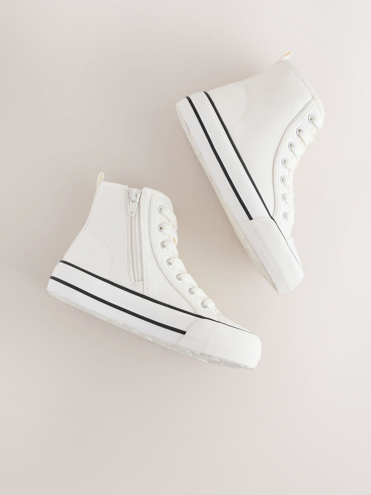 White Canvas Wide Fit (G) Lace Up High Top Trainers image 3
