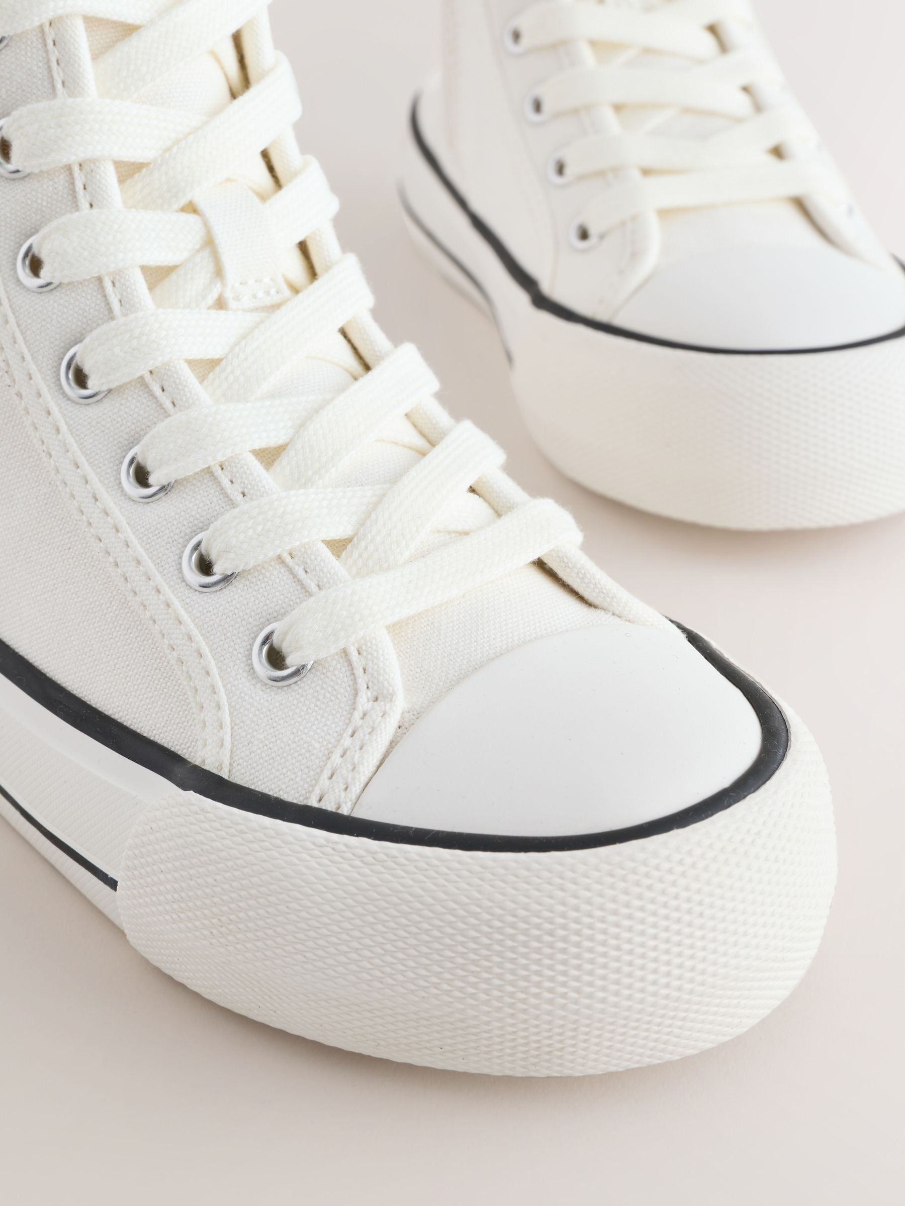 White Canvas Wide Fit (G) Lace Up High Top Trainers image 5