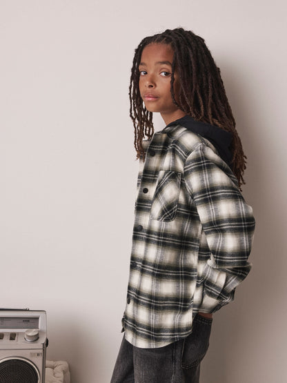 Dsiney Kidz - Black/Green Check Long Sleeve Hooded Shirt (3-16yrs) image 1