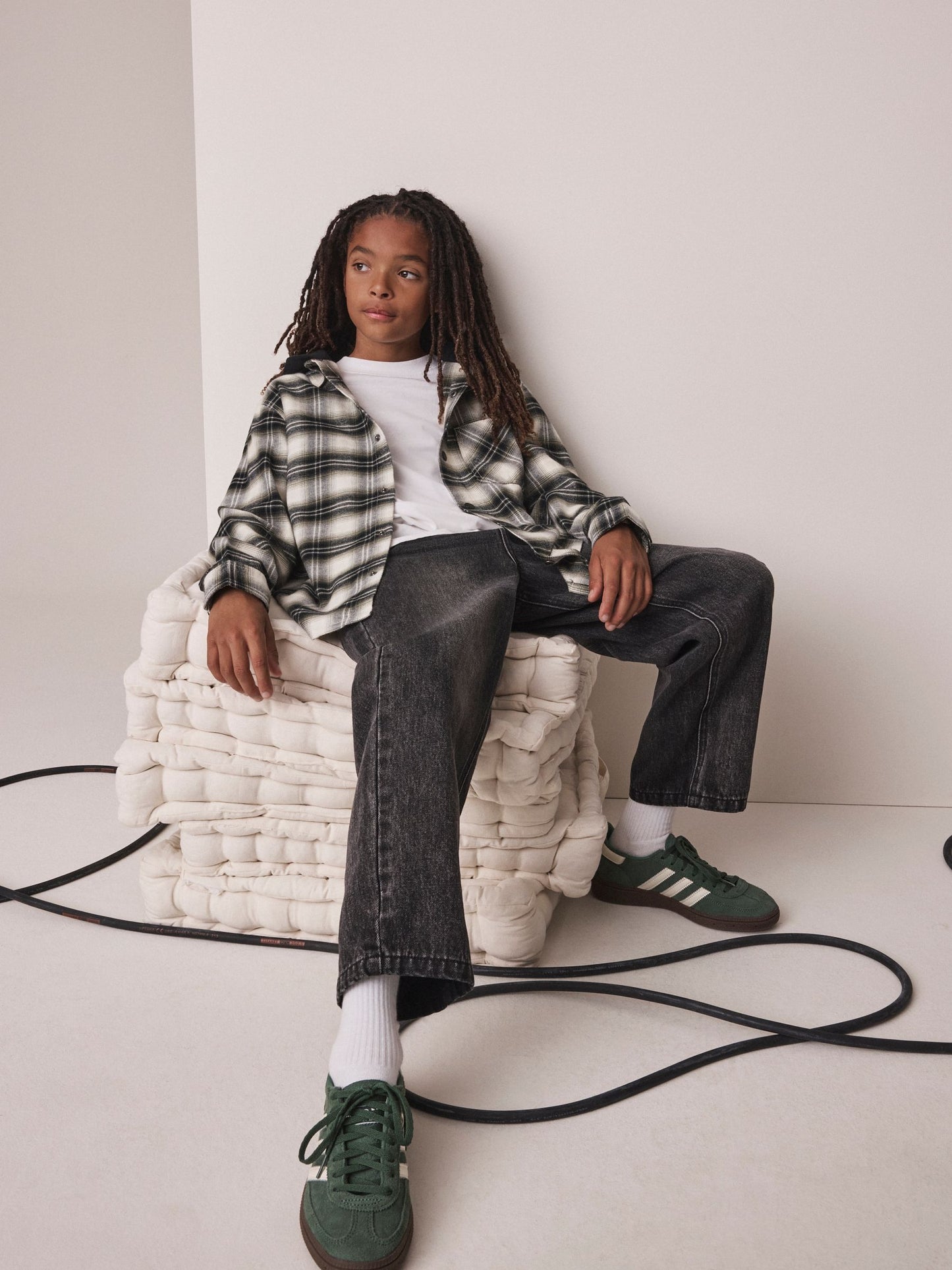 Dsiney Kidz - Black/Green Check Long Sleeve Hooded Shirt (3-16yrs) image 2