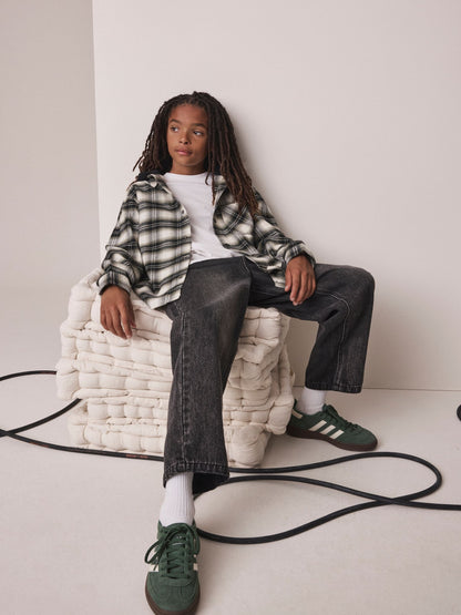 Dsiney Kidz - Black/Green Check Long Sleeve Hooded Shirt (3-16yrs) image 2