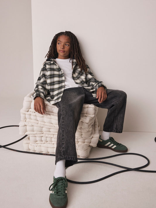 Dsiney Kidz - Black/Green Check Long Sleeve Hooded Shirt (3-16yrs) image 2