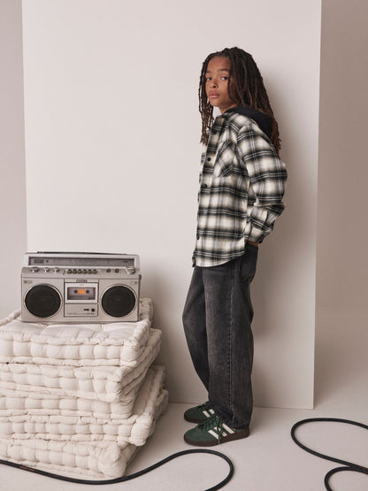 Dsiney Kidz - Black/Green Check Long Sleeve Hooded Shirt (3-16yrs) image 3