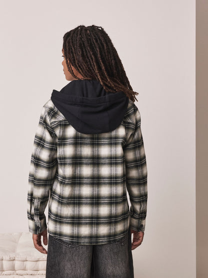 Dsiney Kidz - Black/Green Check Long Sleeve Hooded Shirt (3-16yrs) image 4