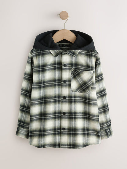 Dsiney Kidz - Black/Green Check Long Sleeve Hooded Shirt (3-16yrs) image 5