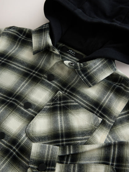 Dsiney Kidz - Black/Green Check Long Sleeve Hooded Shirt (3-16yrs) image 8